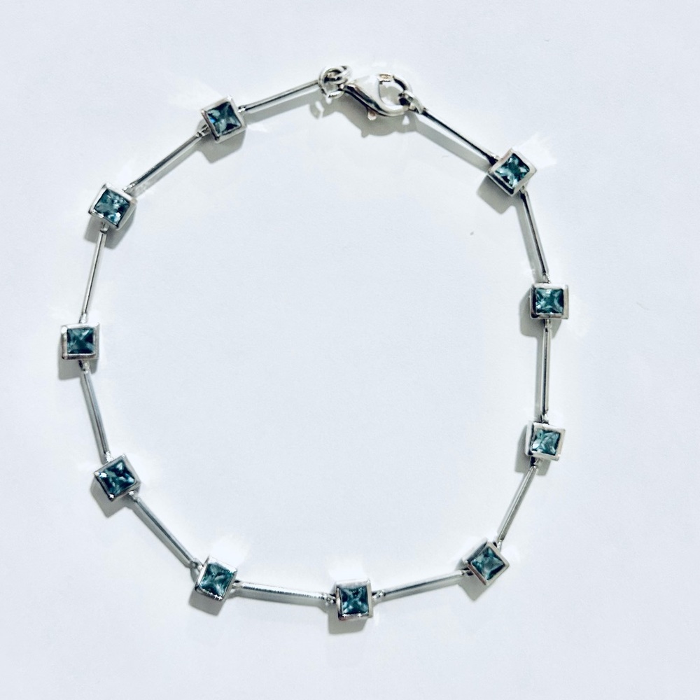 Emerald Cut Light Blue Topaz Gemstone 925 Sterling Silver Tennis Bracelet 7.5”